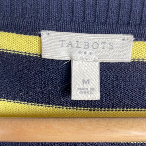Talbots Striped Cardigan Size M Pink Yellow Navy Blue Button Down Twee Teacher - Picture 2 of 9